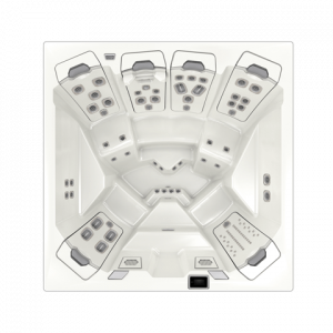 Top view of M7, a eight-seater hot tub with six jetpaks