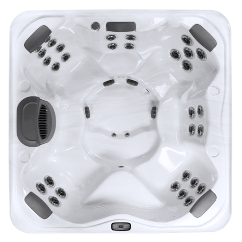 Top view of X7, a eight-seater hot tub with thirty-seven jets