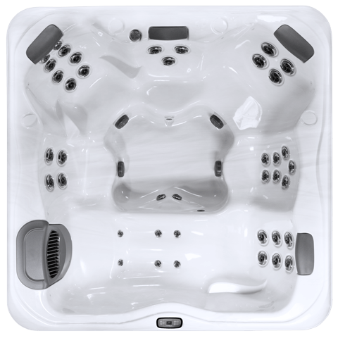 Top view of X8L, a seven-seater hot tub with forty-four jets